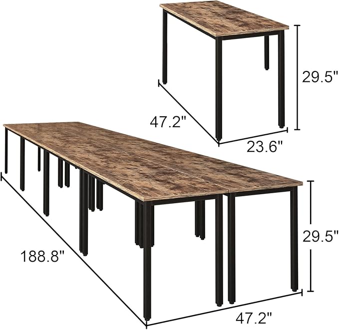 Bonzy Home Conference Tables 16ft Office Computer Desk for Meeting Room Study Writing Printer Table Meeting Seminar Table for 20 People Rustic Vintage Brown 8PCS 188.8"x47.2"x29.5"