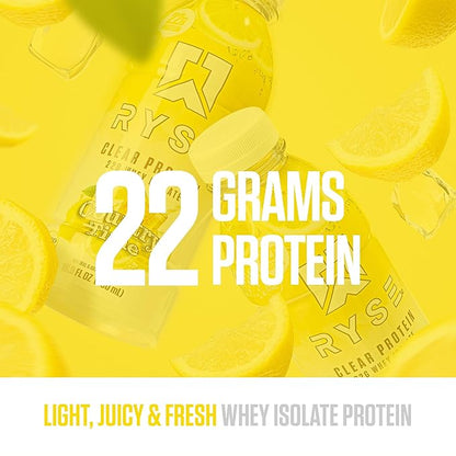RYSE Clear Protein Drink - Country Time Lemonade - 100 Calories, 22g Whey Isolate Protein Shake, Sugar-Free, 0g Fat & Lactose-Free - Refreshing Ready-to-Drink Beverage - 16.9 fl oz Bottles (12-Pack)