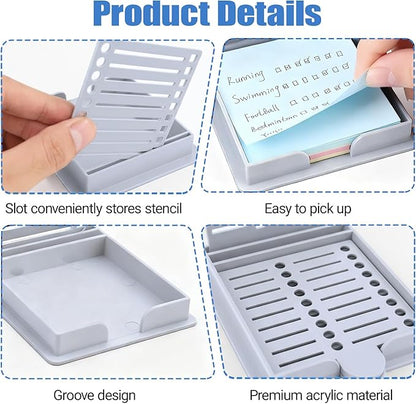 Sticky Note Stencil and Holder, 3x3 Inch Stick List Organizer, Post It Dispenser for Room and Office Desk Organizer, with Five Different Stencil (Grey)