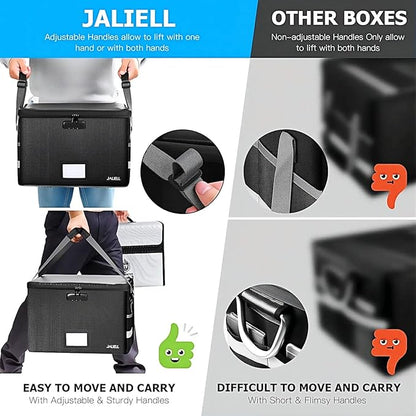 File Box with Lock - Fireproof Document Box File Organizer with Zipper & Adjustable Handle, Collapsible File Storage Box for Home Office, Filing Cabinet for Hanging Letter/Legal Folder