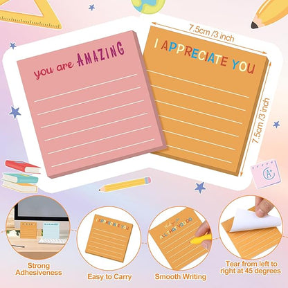 Yinder 24 Pcs Inspirational Sticky Notes Christmas Stocking Stuffers Motivational Sticky Notes Pad Employee Appreciation Gift Bulk for Teacher Nurse Coworker Office 3 x 3'' (Appreciation,Macaroon)