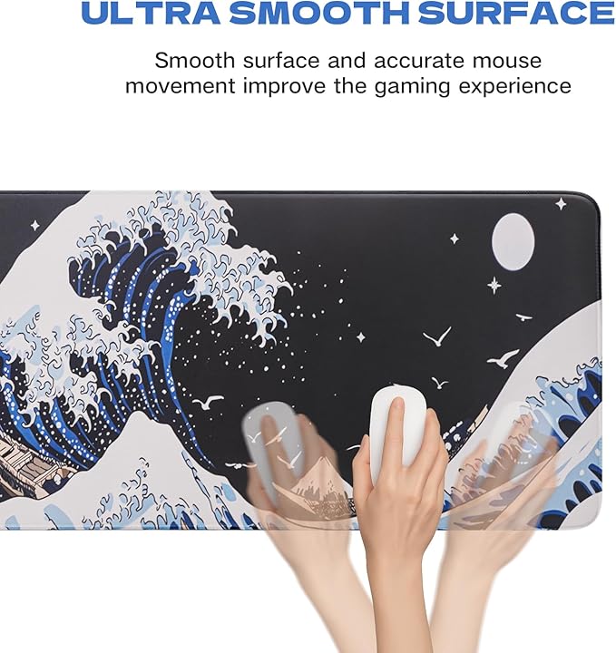 Large Japanese Sea Wave Mouse Pad, Anime Waterproof Desk Mat,Extended Non-Slip Keyboard Mouse Pads Office Desk Pad 23.6" x 11.8" Anime Mouse Pad Desktop Protector for Office and Home