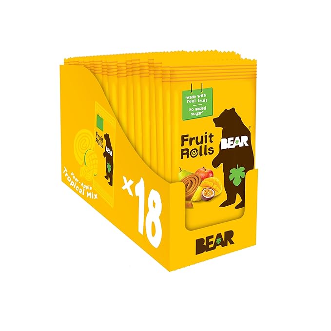 BEAR Real Fruit Snack Rolls - Gluten Free, Vegan, and Non-GMO - Tropical – 36 Rolls, Healthy School And Lunch Snacks For Kids And Adults, 0.7 Ounce (Pack of 18)