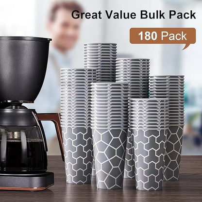 16 oz Coffee Cups 180 Pack, Disposable Coffee Cups Hot Paper Cups 16 oz, Insulated Paper Coffee Cup for Hot Cold Drinks