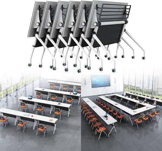 Folding Conference Table,Rolling Meeting Table for Conference Room,Flip Top Mobile Trainning Tables with Wheels,Foldable Conference Room Tables,Rectangle Meeting Seminar Table for Office (8, 53.1in