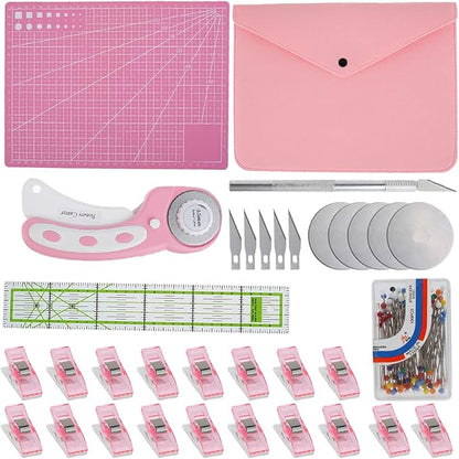 Abizarch Rotary Cutter Set - 45mm Rotary Fabric Cutter, A4 Cutting Mat, Self Healing Sewing Mats, Quilting Ruler and Fixing Clips, Craft Knife Set, Ideal for Crafting, Sewing, Patchworking