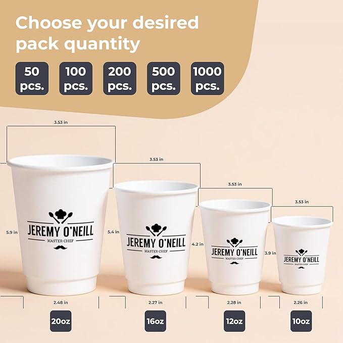 Custom Disposable Paper Coffee Cups, 12oz, Pack of 200, Add Your Logo or Text, Double Walled, Leakproof for Hot and Cold Drinks, Perfect for Christmas Parties or other Festive Events