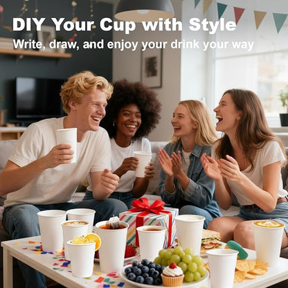 Paper Coffee Cups 12 OZ Disposable Hot and Cold Cups, Leak-Proof White Cups for Coffee, Tea, Ideal for Home, Office, and Events (100 Count)