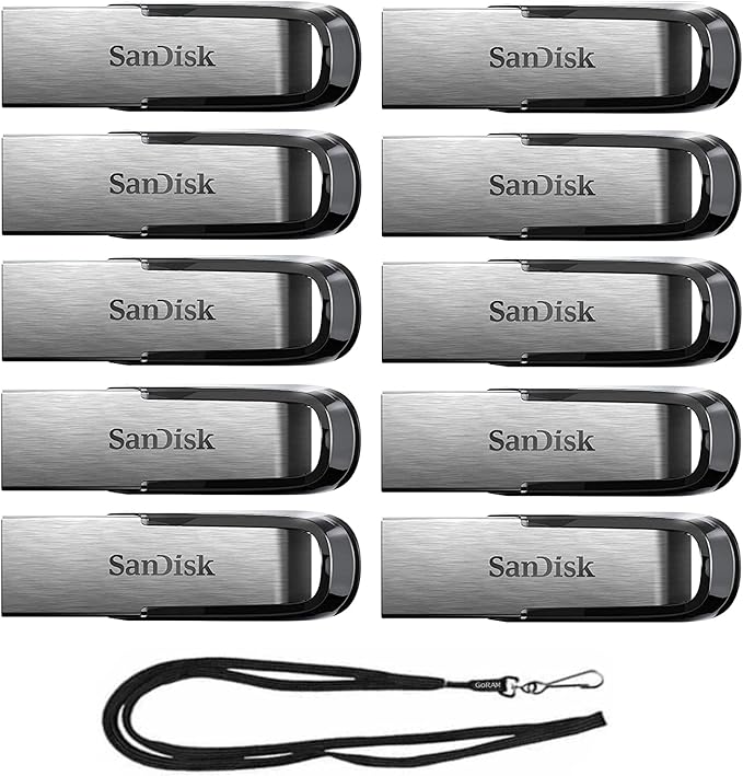 SanDisk 16GB Ultra Flair USB 3.0 Metallic Flash Drive SDCZ73-016G Bundle with (1) GoRAM Black Lanyard (16GB, 10 Pack)