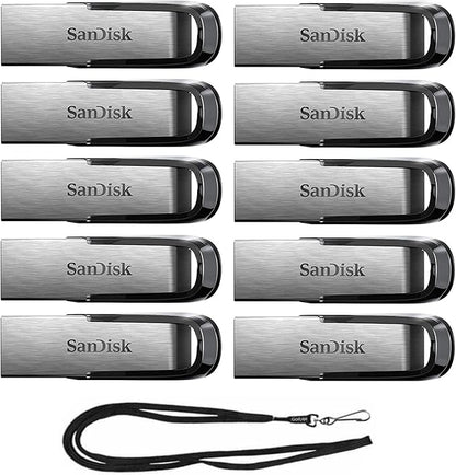 SanDisk 16GB Ultra Flair USB 3.0 Metallic Flash Drive SDCZ73-016G Bundle with (1) GoRAM Black Lanyard (16GB, 10 Pack)