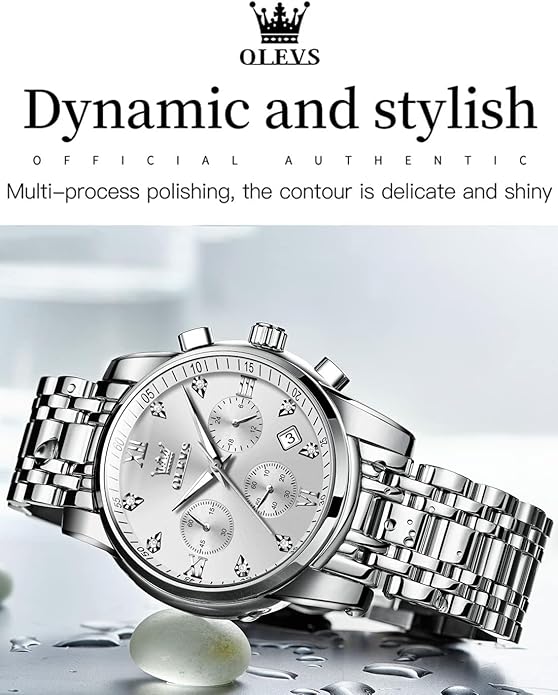 OLEVS Men's Luxury Watch Waterproof Luminous Easy Read Chronograph Watches Full Gold/White Dail/Black Face with Calendar Wristwatch