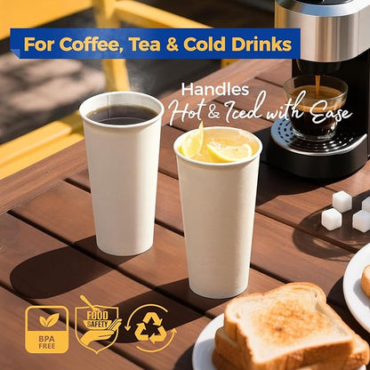 Fit Meal Prep 500 Pack 24 oz Disposable Paper Coffee Cups, Premium White Hot Cups for Hot/Cold Beverage, Durable Thickened Paper Cup Bulk for Party, Office, Bussines, Home, Bistros, Events