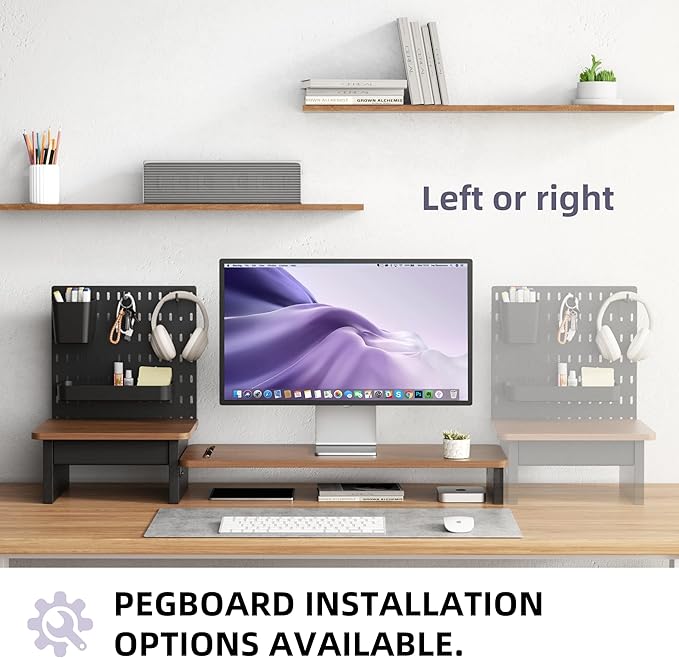 Monitor Stand Riser,Computer Monitor Stand with DIY Pegboard and drawer for Laptop,PC,Computer,Printer,Walnut Finish