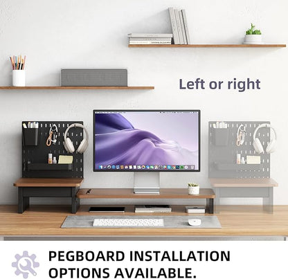 Monitor Stand Riser,Computer Monitor Stand with DIY Pegboard and drawer for Laptop,PC,Computer,Printer,Walnut Finish