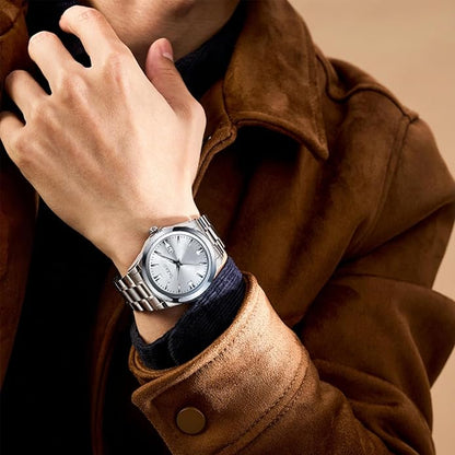 Mens Silver Watch Luxury Minimalist Dress Watch Classic Waterproof Watches for Men Analog Quartz Stainless Steel Men's Wrist Watches with Date Luminous Relojes para Hombres
