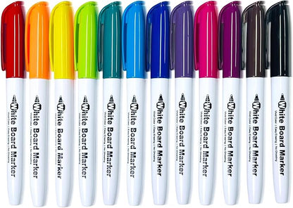 SFAIH Dry Erase Markers Fine Tip - 12 Colors Whiteboard Markers Dry Erase For Kids Adult Low Odor, Black Dry Erase Markers Fine Point For Home Classroom