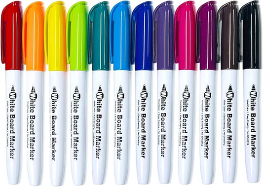 SFAIH Dry Erase Markers Fine Tip - 12 Colors Whiteboard Markers Dry Erase For Kids Adult Low Odor, Black Dry Erase Markers Fine Point For Home Classroom