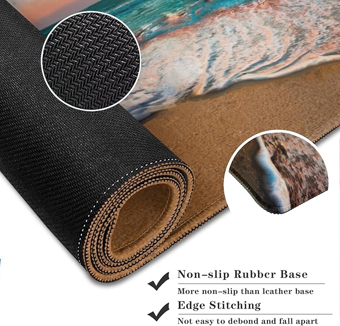 Sea and Beach Patterns Desk Mat, Large Gaming Mouse Pad Non-Slip Rubber Base with Stitched Edges, Waterproof Protection for PC Laptop Home Office Desk Decor (35.4x15.7in)
