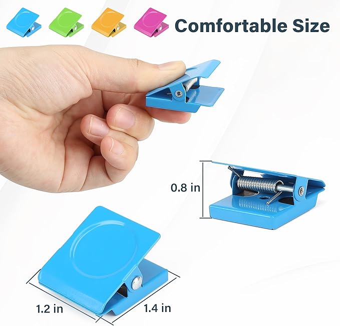Magnetic Clips, 24 Pieces Heavy Duty Square Magnetic Clips for Office Classroom Whiteboard Paper Hanging, 1.2 inch Colorful Strong Magnet Metal Clips for Cruise Cabins Clipping Photo