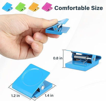 Magnetic Clips, 24 Pieces Heavy Duty Square Magnetic Clips for Office Classroom Whiteboard Paper Hanging, 1.2 inch Colorful Strong Magnet Metal Clips for Cruise Cabins Clipping Photo