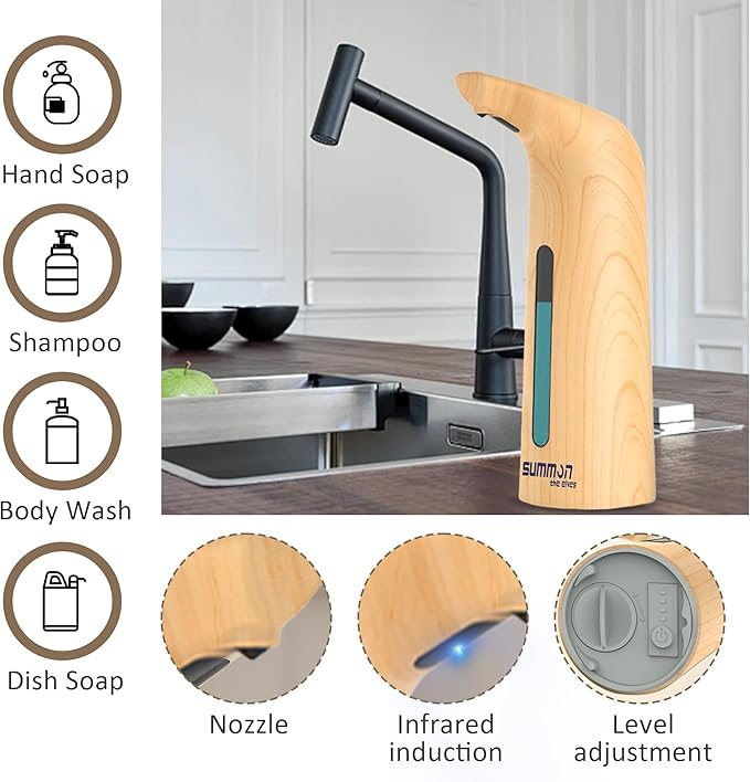 Automatic Liquid Soap Dispenser Touchless,400ML Hand & Dish Countertop Electric Dispenser with Sensor,4 Gear Adjustable Waterproof Battery Operated Kitchen Auto Soap Pump