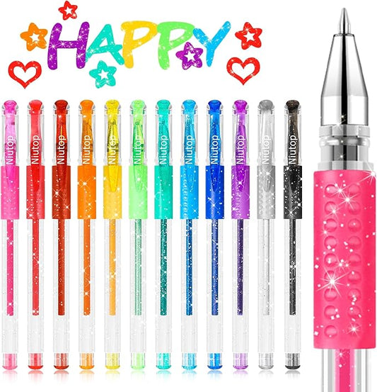 Stocking Stuffers for Kids Teens Girls Boys, 12-Color Scented Glitter Gel Pens, Coloring Markers Colored Pen Set, Cute Glitter Pens Journaling Supplies Fun Stationary, Halloween Christmas Gifts