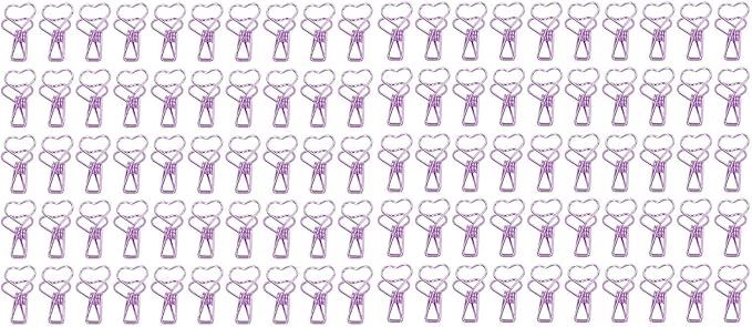 Clips in Assorted Sizes, Medium Metal Paper Clips, 100 Pcs Rose Gold - Strong Clamping Force, Hollow Heart Shape, Cute Office Document Accessories (Purple)