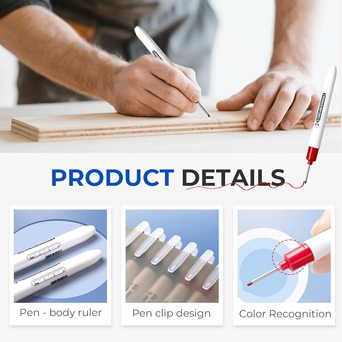 5PCS Long Head Deep Hole Marker Pens, 20mm Deep Reach Markers, Waterproof Construction Markers Marking Tool, Long Nose Marker, Permanent Markers Carpenter Ink Marker Pens, Metal Marking Pen (Blue 1)