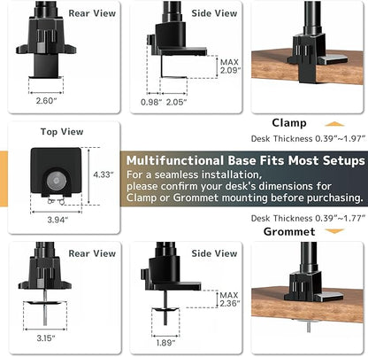 Dual Monitor-Arm Ultrawide Heavy Duty - 24-57 inch Vertical Dual Monitor Mount, Adjustable Stacked Double Monitor Desk Mount Stand, Max Load 59.4 lbs (per Screen), VESA 75 100 mm, Black