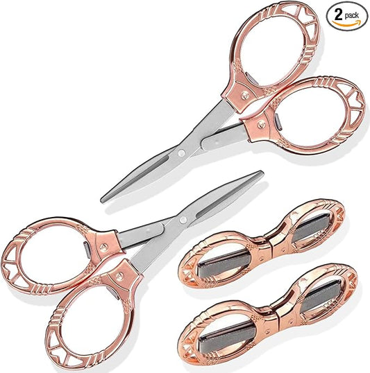 2 Pieces Small Scissors, Foldable Travel Mini Folding Scissor for Home, Office, Outdoor, Nurse, Portable Pocket Scissors Nurse Accessories (rose gold)