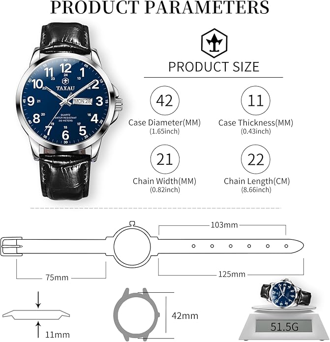 Watches for Men Leather Large Arabic Numerals Mens Watches Waterproof Band with Date Quartz Men's Wrist Watch