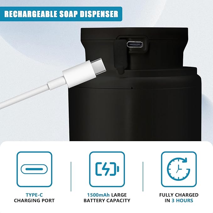 Automatic Soap Dispenser Foaming Touchless 10.14oz/300ml Foam Soap Dispenser Automatic Foam Hand Soap Dispenser with Infrared Sensor for Bathroom Kitchen Sink Hotel Restaurant (Black)