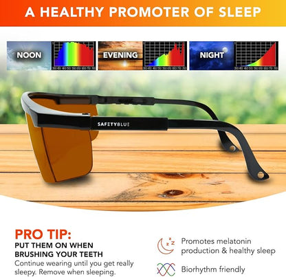 Sleep Enhancing Amber Glasses, Anti Blue and Green Blocking Glasses Night time Eye Wear, Better Night Sleep Eye Glasses Reduce Eye strain, Perfect for Mens or Womens
