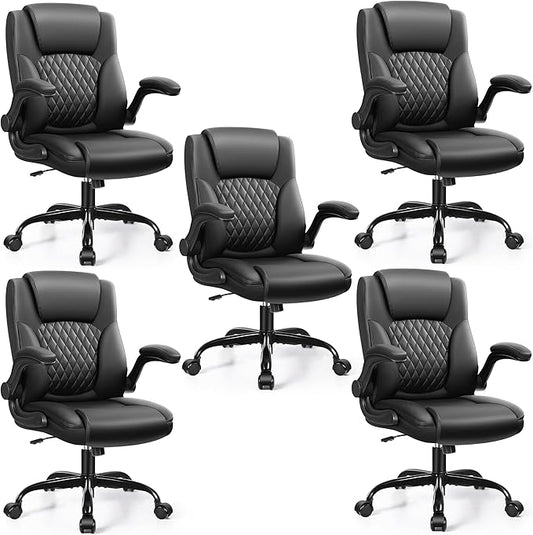 Leather Office Chair, PU Home Computer Desk Chairs with Ergonomic Back Support, 360°Swivel Free，Small Gaming Chair with Wheels and Adjustable Armrests, for Short People Use