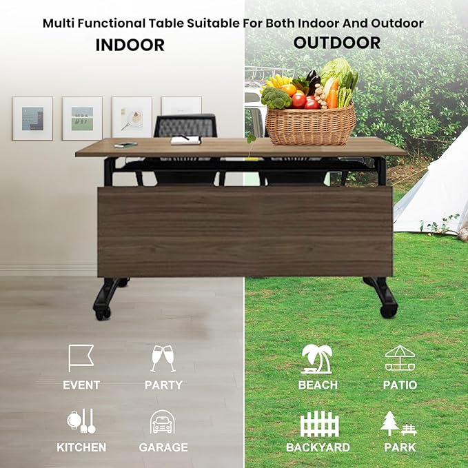 Mobile Conference Table,Modular Meeting Seminar Table,Portable Rolling Conference Training Table with Silent Wheels,Folding Flip Top Conference Room Tables for Office,Classroom,Meeting (8pcs, 70.8in)