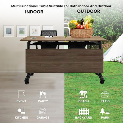 Mobile Conference Table,Modular Meeting Seminar Table,Portable Rolling Conference Training Table with Silent Wheels,Folding Flip Top Conference Room Tables for Office,Classroom,Meeting (8pcs, 70.8in)