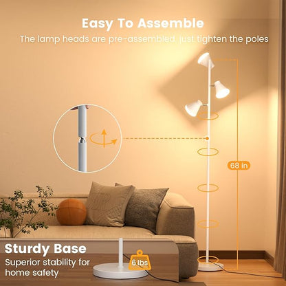 36W LED Tree Floor Lamp, Dimmable Tall Standing Lamp with Remote & Touch Control, 4 Color Temperatures Bright Floor Lamp, 3 Rotatable Light Modern Floor Lamps (White)