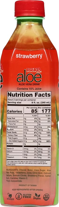 Iberia Aloe Vera Juice Drink, Strawberry,16.9 Fl Oz (Pack of 8)