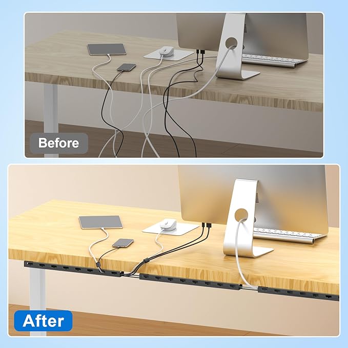 Updated Big Hole Cable Raceway,31 (2X15.4) Inch Open Slot Cable Management Under Desk Kit,Wire Covers for Desk,Cord Hider Cable Organizer for Hiding Computer,TV,Network