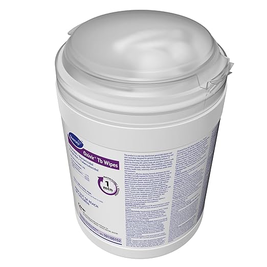 Diversey Oxivir Tb 101105152 Ready-to-Use Disinfectant Cleaning Wipes, Accelerated Hydrogen Peroxide, Standard 6x7-Inch Sheets, 160-Wipes, 1-Canister