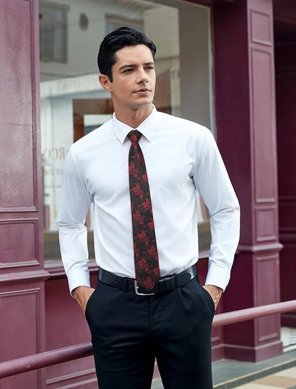 HISDERN Men Floral Ties Woven Classic 3.4" Necktie Set Formal Tie Pocket Square for Wedding with Handkerchief Gift Box