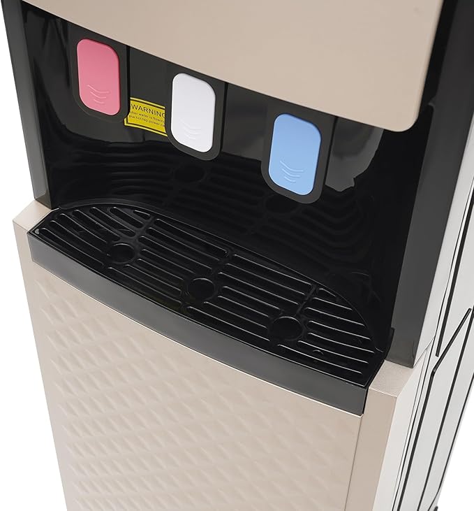 Floor Standing Water Cooler, Hot & Cold Standing Water Dispenser, Bottom Loading Water Cooler Dispenser w/ 3 Temperature Settings of Hot, Cold, Room Water for Home, Office (220V, Champaign Gold)