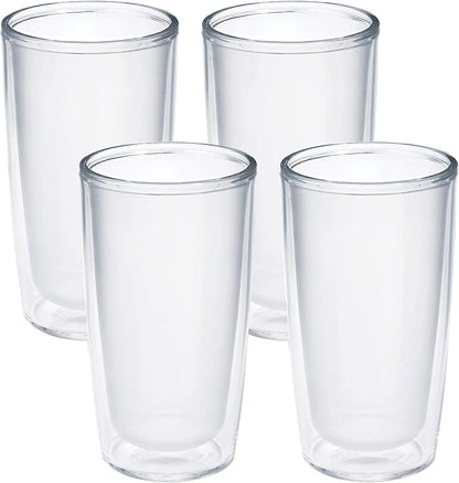 Tervis Crystal Clear Tabletop Made in USA Double Walled Insulated Tumbler Travel Cup Keeps Drinks Cold & Hot, 16oz - 4pk, Classic