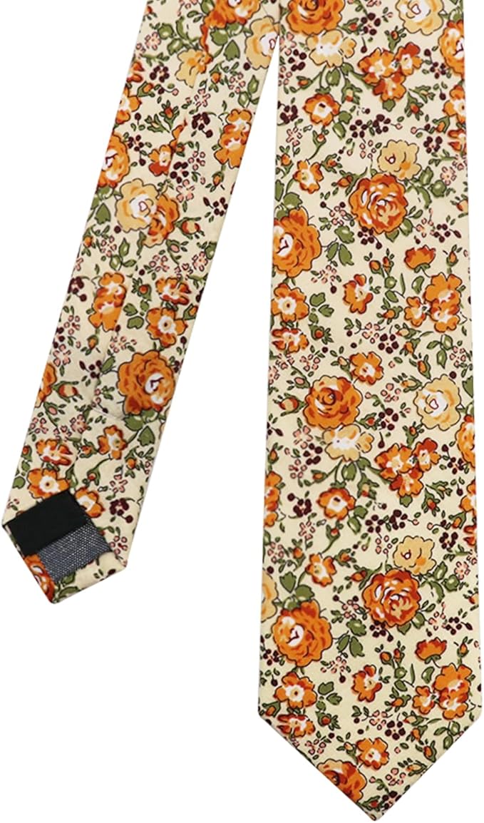 Cotton Floral Ties for Men 2.76" Men's Skinny Tie Linen Flower Printed Neck Tie for Wedding Dating Party