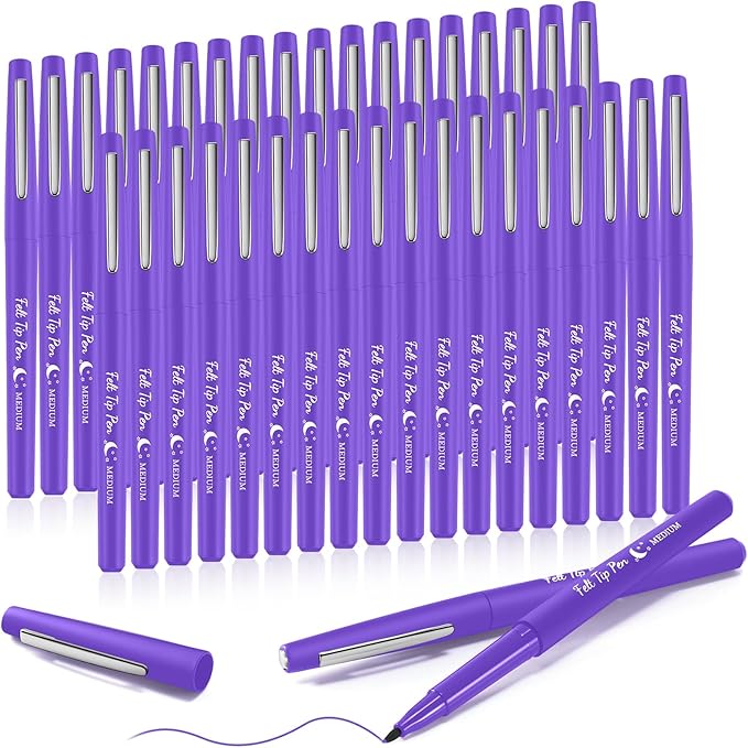 36 Pcs Felt Tip Pens 0.7mm Medium Point Colored Felt Tip Pens for Journaling Planner Writing Note-taking Art Office and School Supplies(Purple)