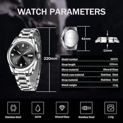 Mens Silver Watch Luxury Minimalist Dress Watch Classic Waterproof Watches for Men Analog Quartz Stainless Steel Men's Wrist Watches with Date Luminous Relojes para Hombres