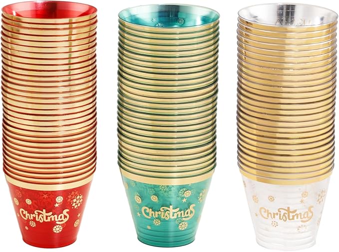 WELLIFE 60Pcs 9oz Christmas Party Cups, Christmas Cups Disposable, Includes 20 Each of Three Color Plastic Cups for Xmas