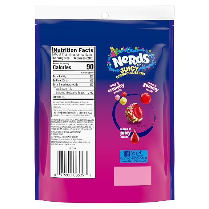 NERDS Juicy Gummy Clusters, Strawberry Punch, Juicy and Gummy Candy, 1 Stand Up Bag, for Snacking and Sharing, 7.15 oz