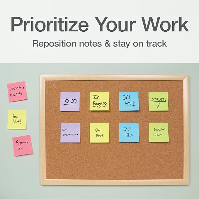 Redi-Tag Sticky Notes, Power Stick Notes, Adhesive Reminders, 3" x 3" Reusable, Strong Adhesive Memos, Assorted Bright Colors, (1000978) (Pack of 192)