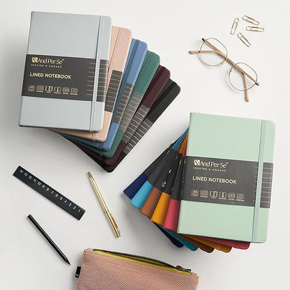 &And Per Se Lined Journal Notebook (3 Packs), 160 Pages 100GSM Thick Paper, A5 Hardcover College Ruled Journals for Writing, 5.7'' x 8'' (Brown, Blue & Green)